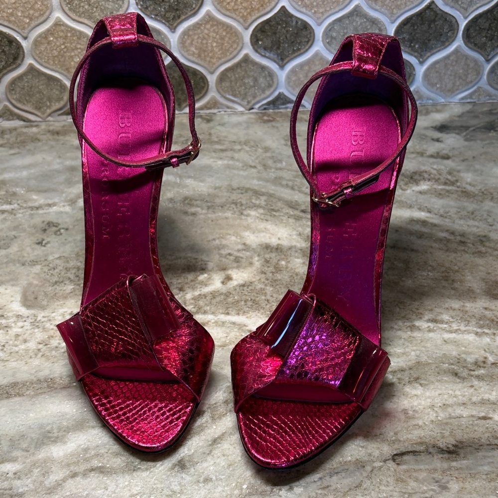 Burberry Metallic Fuchsia Ankle-Strap Heels